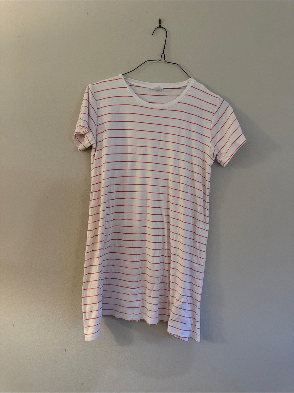 LAKE White Tee Dress with Thin Coral Stripes S